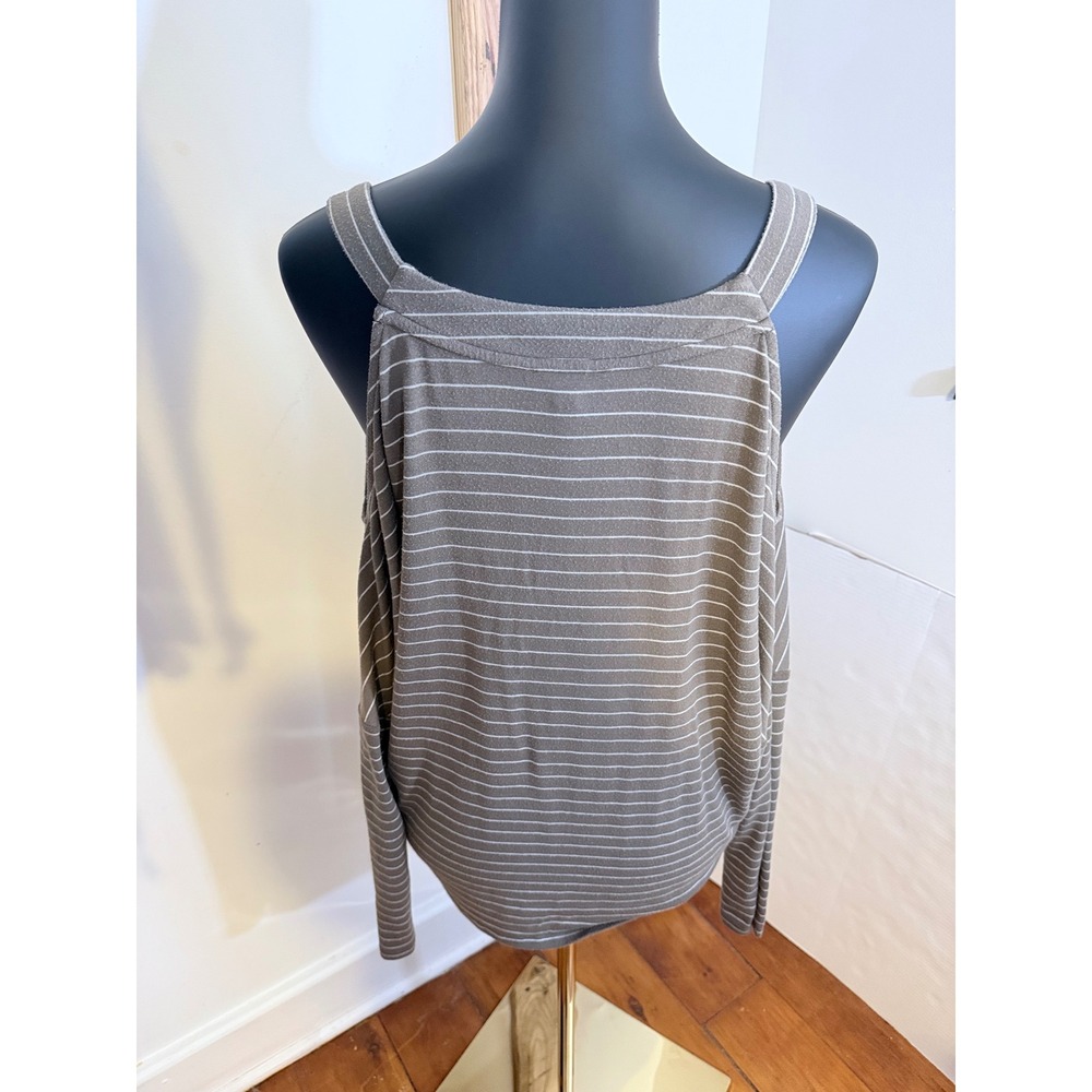 Express Medium Brown White Stripe Dolman Sleeve V-Neck Top Casual Oversized - Picture 5 of 8